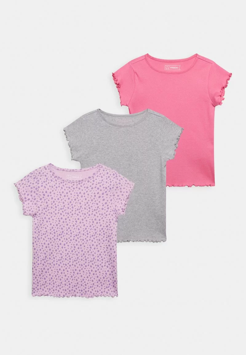 Friboo Niños 3 PACK GIRL RIB TEE - Camiseta Básica - Purple - 404_pink - 402_grey - 102
